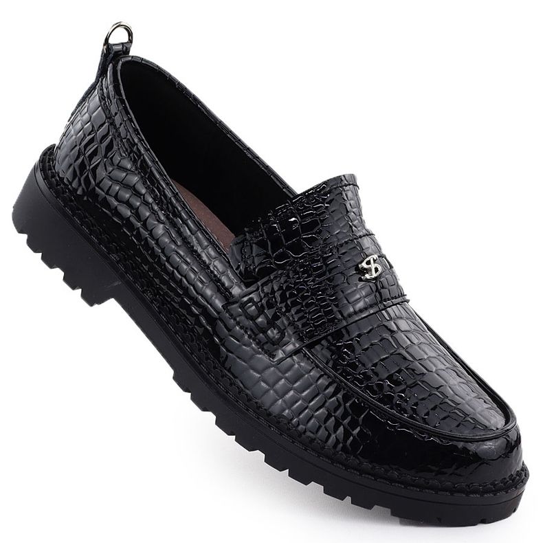Damen Lederschuhe Lackierter Slipper Kroko Black Filippo DP7409