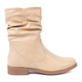Shelvt Bequeme beige Stiefel mit Rüschen