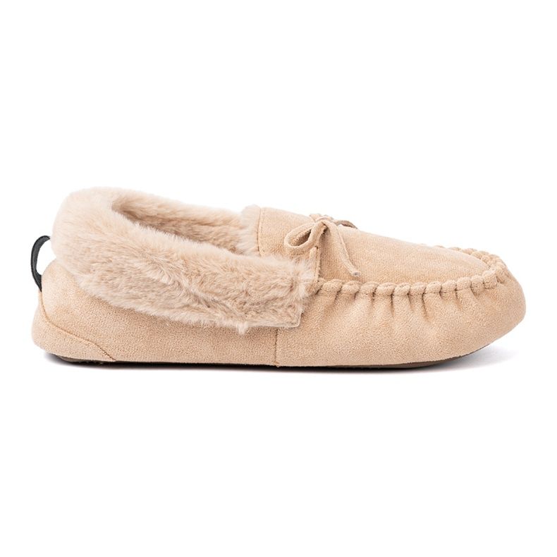 Shelvt Warme Beige -Hausschuhe wie Slipper mit einem Bogen