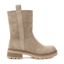 Shelvt Beige Stiefel auf einer dicken Sohle mit Knöchelobermaterial