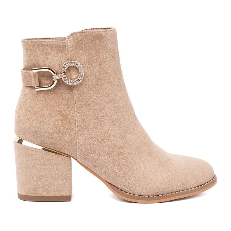 Shelvt Elegante beige Stiefel mit einer dekorativen Schnalle