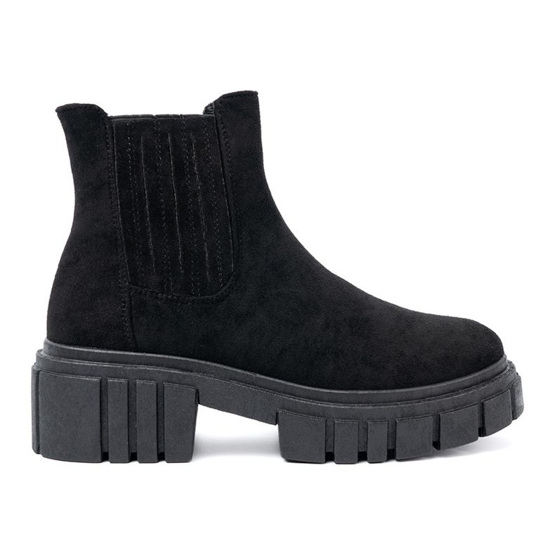 Shelvt Stilvolle schwarze Stiefel auf der Plattform