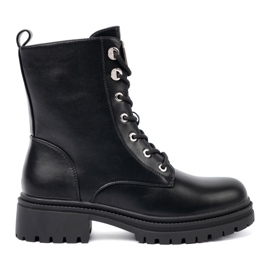 Shelvt Schwarz geschnürte Taschen mit einer Metalldekoration