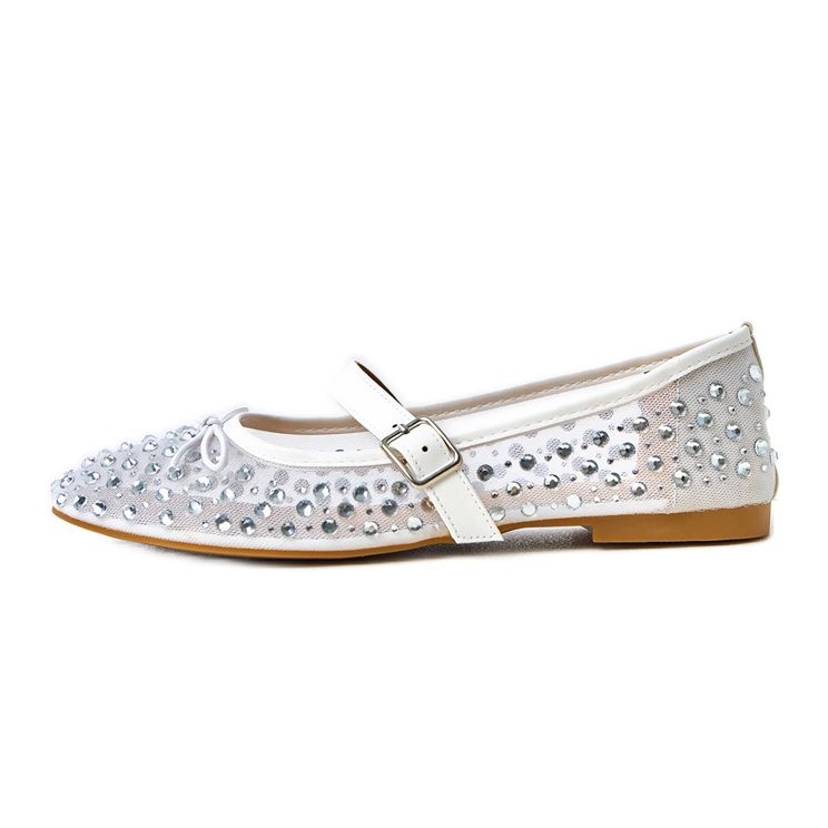 Weiße Maschen -Ballerinas mit Elasidkristallen