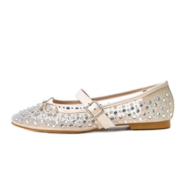 Beige Mesh Ballerinas mit Elasidkristallen