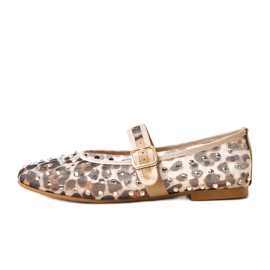 Pantitan Mesh Ballerinas mit Malmo -Kristallen braun