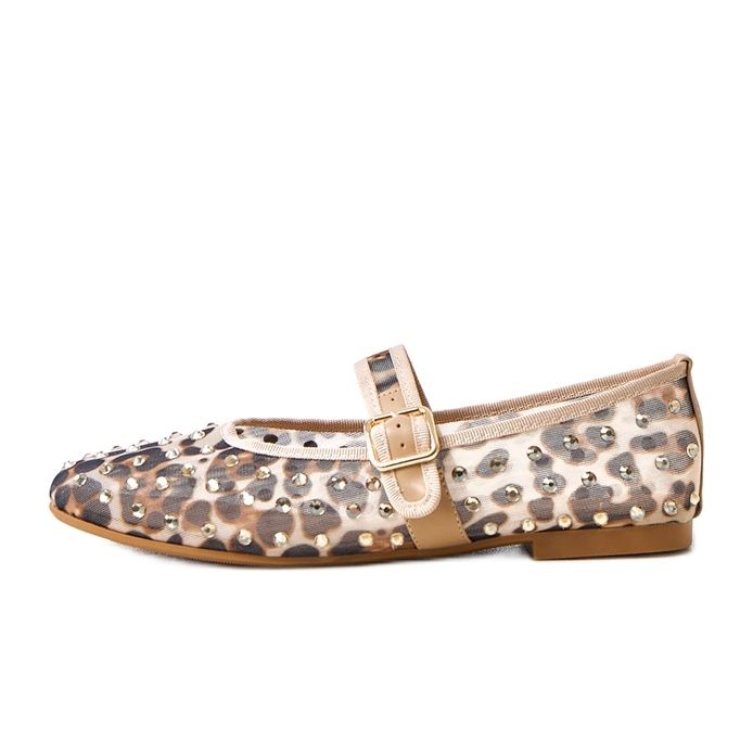 Pantitan Mesh Ballerinas mit Malmo -Kristallen braun