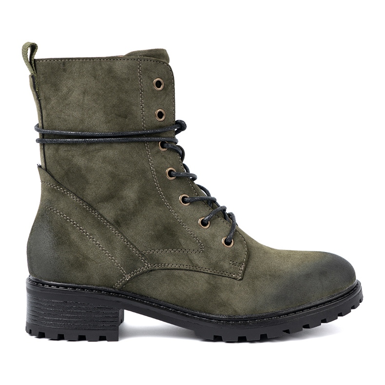 Shelvt Dunkelgrün geschnürte Arbeiter mit niedriger Absatz