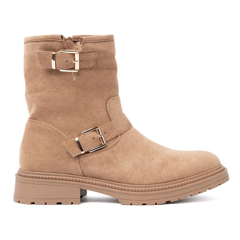 Shelvt Karamellstiefel mit dekorativen goldenen Klemmen