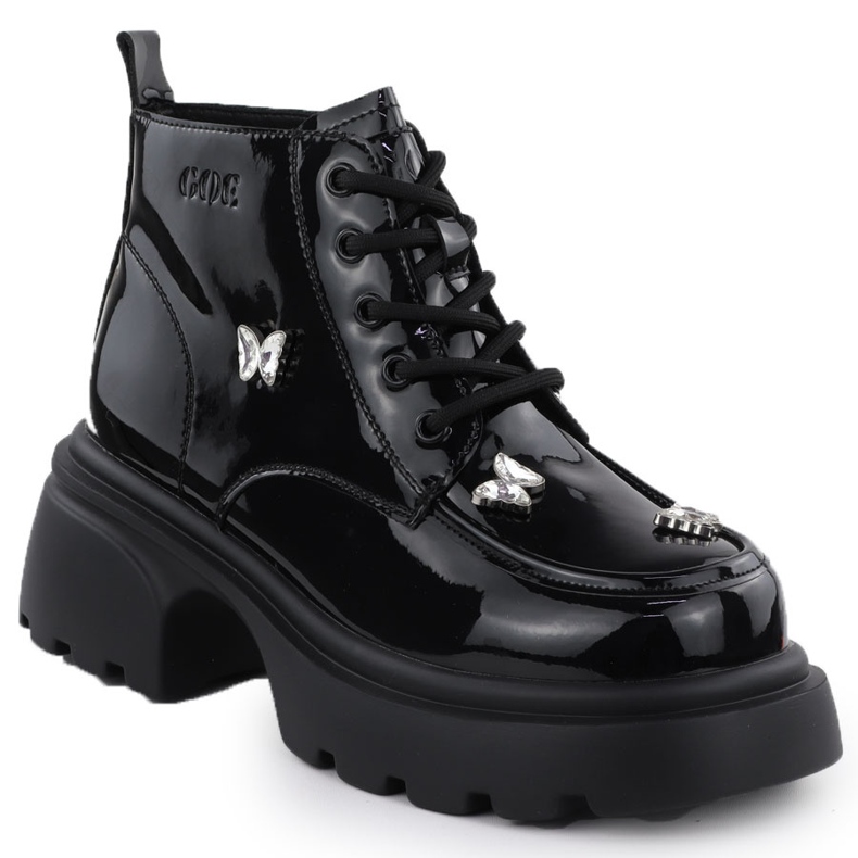 GOE Damen Lederstiefel Lackierte Taschen mit Schmetterlingen schwarzer SS2N4102