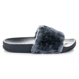 L. Day Graue Flip-Flops mit Fell