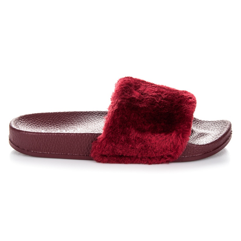 L. Day Burgunder Hausschuhe mit Fell rot