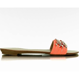 Pantoffeln mit Goldkette apricot-fluo orange