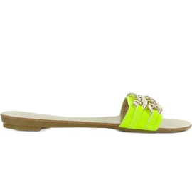 Hausschuhe mit goldener Kette MB-6272 gelb-fluo