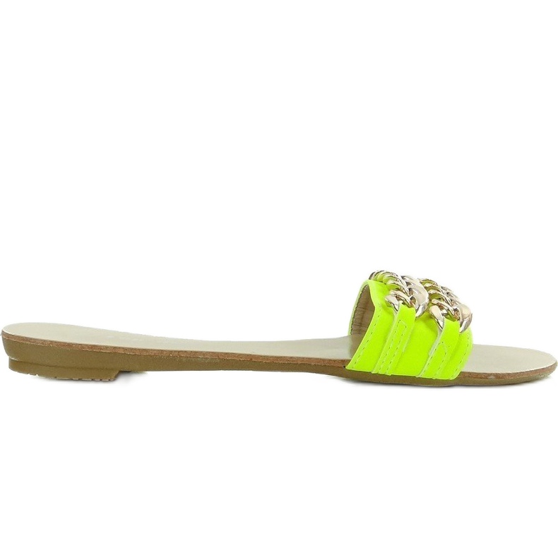 Hausschuhe mit goldener Kette MB-6272 gelb-fluo