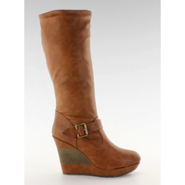 Plateauschuhe geteilte Ferse 888-57 Kamel braun mehrfarbig