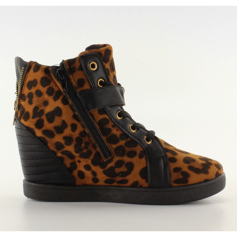 Turnschuhe auf einem versteckten Keil HY1669 Leopard schwarz braun