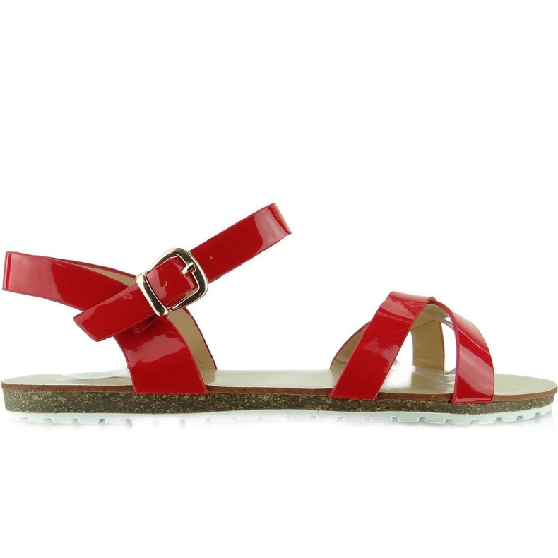 Rote Sandalen mit Lackstreifen