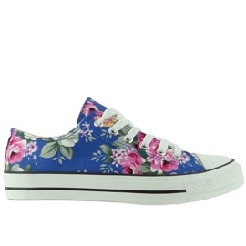 Turnschuhe mit Blumen H-03A Blau