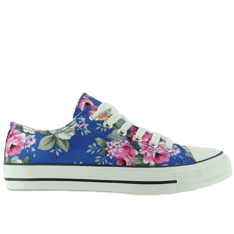 Turnschuhe mit Blumen H-03A Blau