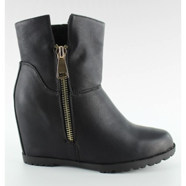 Stiefel auf dem Lamm versteckten Keil EL025 Schwarz