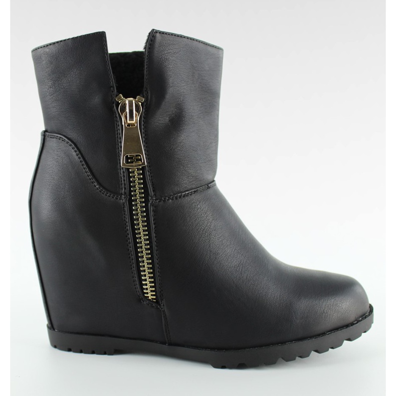 Stiefel auf dem Lamm versteckten Keil EL025 Schwarz