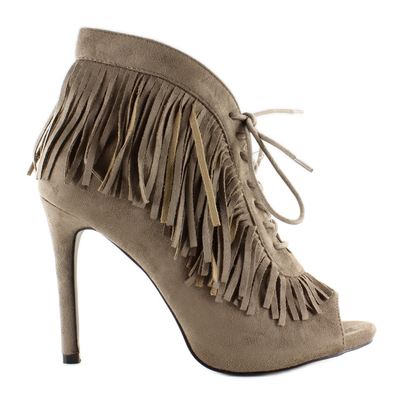 Offene Schnürboots im Boho-Stil 11015 Khaki grau