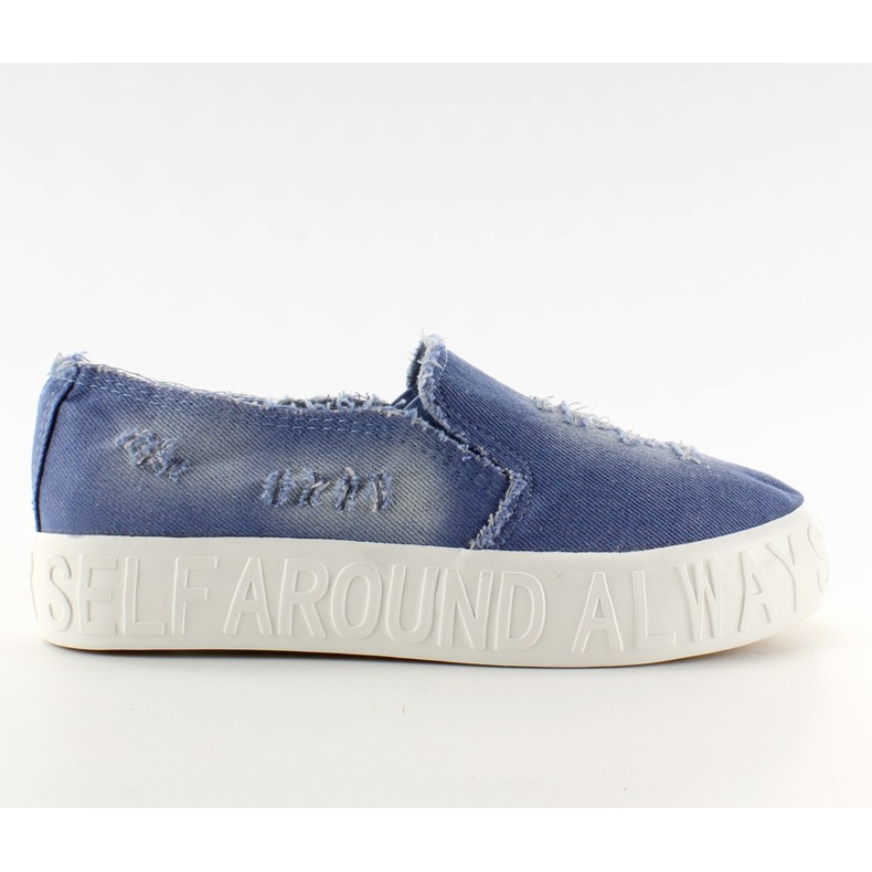 Slip-On-Sohle aus Denim mit blauen Inschriften