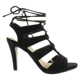 Wildledersandalen auf einem breiteren High Heel M236P schwarz