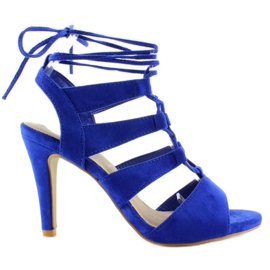 Wildledersandalen auf einem breiteren High Heel M236P mehrfarbig blau