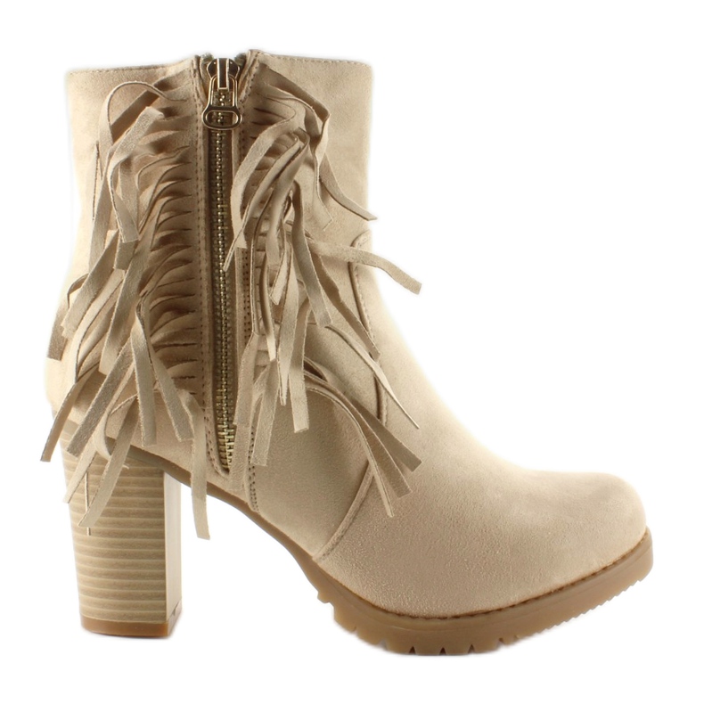 Schöne Stiefel mit Fransen H502 beige