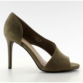 C70P Olive asymmetrische offene Zehenabsätze grün