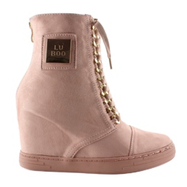 Schnürsneaker mit B-2 Pink-Plakette rosa