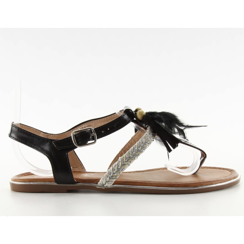 Sandalen mit Boho SL76 schwarzen Federn