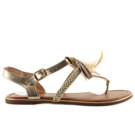 Sandalen mit Federn Boho SL76 Gold golden