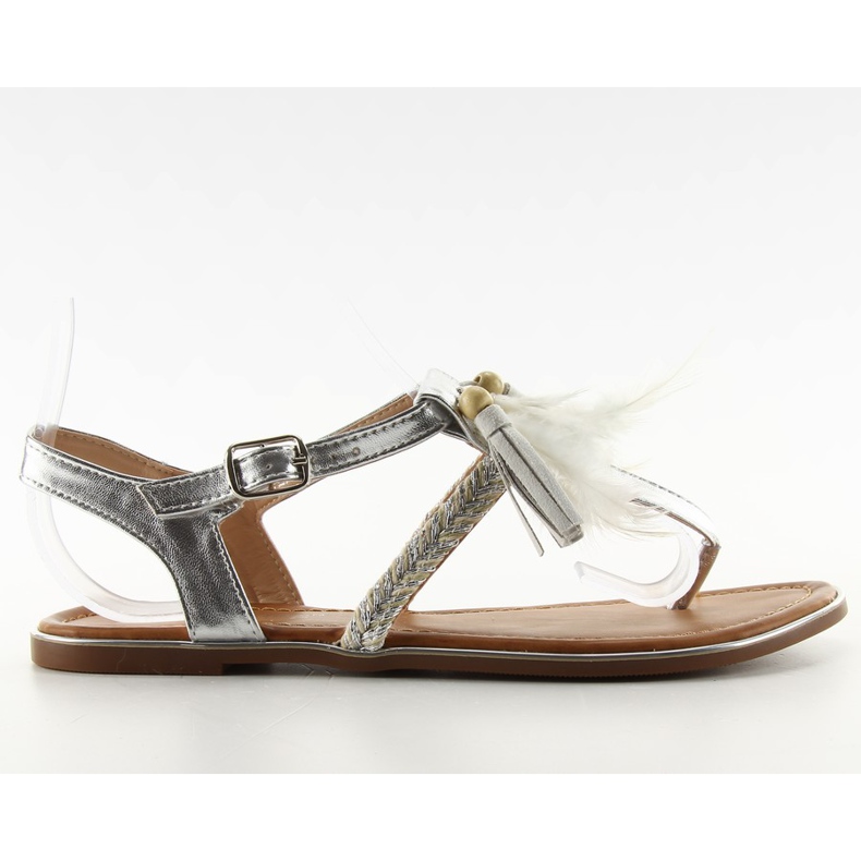 Sandalen mit Boho SL76 Silberfedern grau
