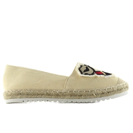 Espadrilles mit Lippenpatches F169-28 Beige
