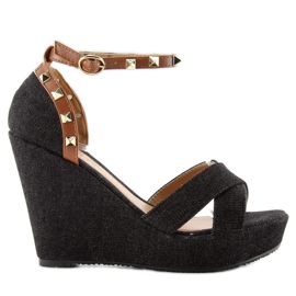 Keilsandalen aus Denim ZJ-70 Schwarz