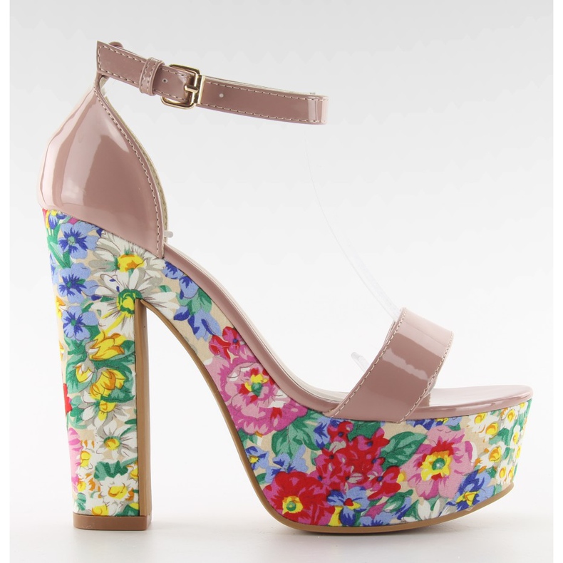 Sandalen auf floraler Ferse 788-3 Nude mehrfarbig