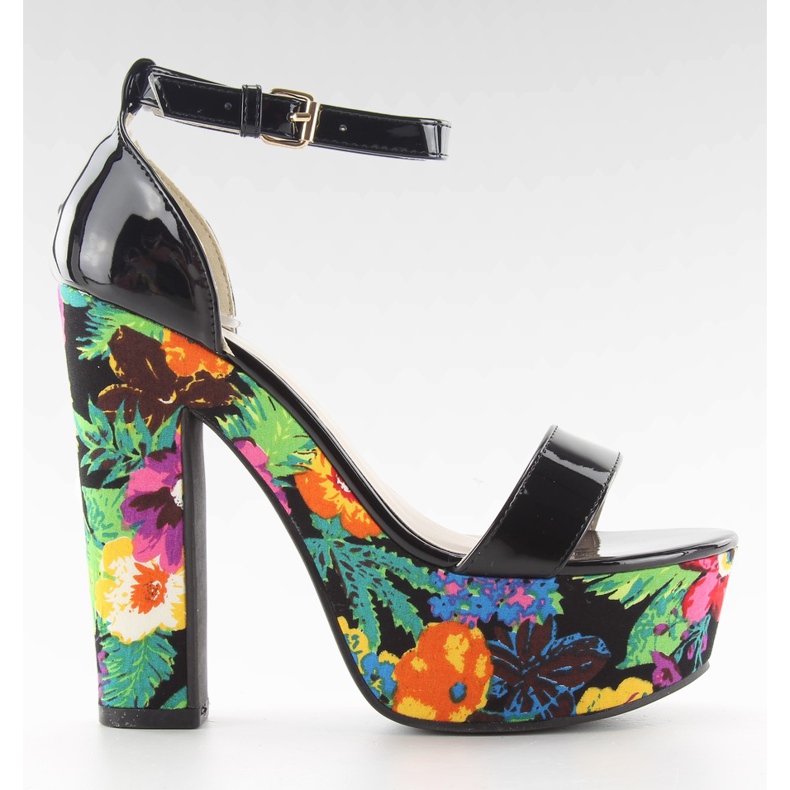 Sandalen auf blumiger Ferse 788-3 Schwarz