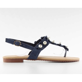 Sandalen Flip-Flops mit Perlen D-6541 Marine marineblau