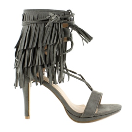 Sandalette mit hohem Absatz und Fransen 8125 Grey grau