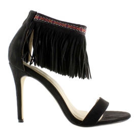 Schwarze Ethno-Sandalen mit Fransen