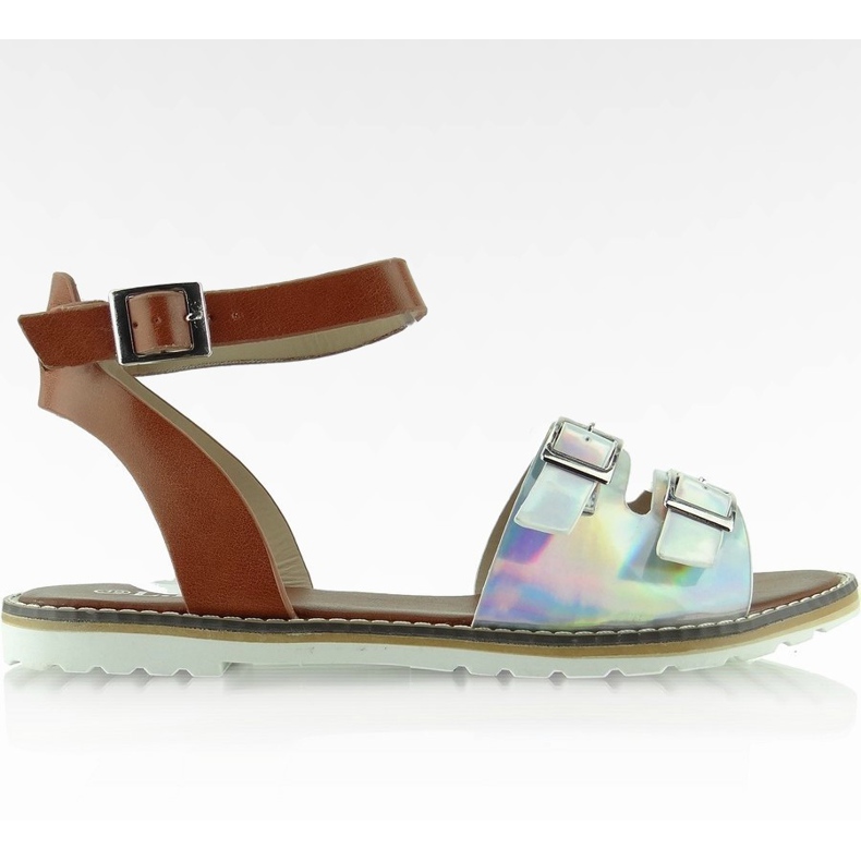 Sandalen Hologrammstreifen 2015L-139-3W Silber braun grau