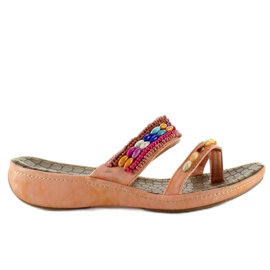 Flip-Flops mit Perlen A123-6 Lachs orange