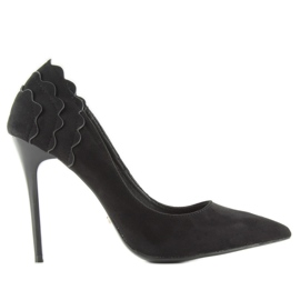 Wildleder High Heels mit Rüsche LE031 Schwarz