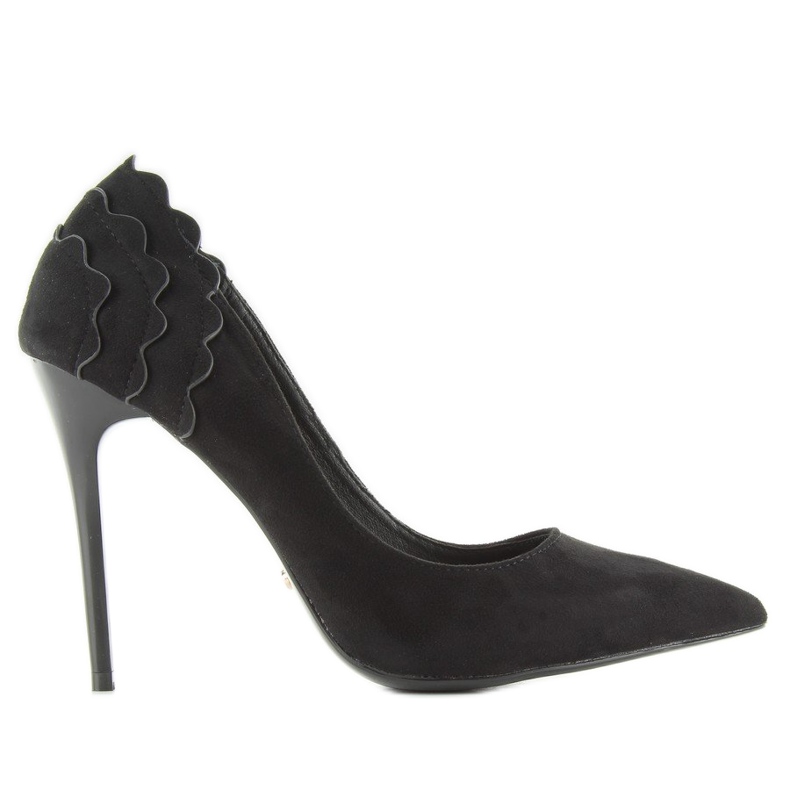 Wildleder High Heels mit Rüsche LE031 Schwarz