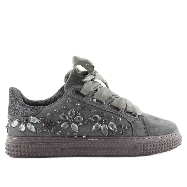 Sneakers aus Satin 16-535 Graue Schnürsenkel