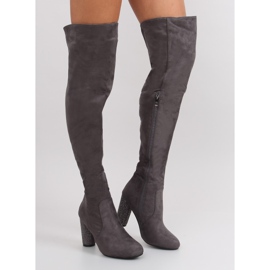 Graue Overknee-Absatzstiefel Grau