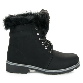 Trapper zum Schnüren mit Fell schwarz